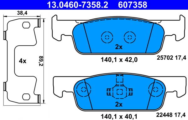 ATE 13.0460-7358.2 - Тормозные колодки, дисковые, комплект autospares.lv