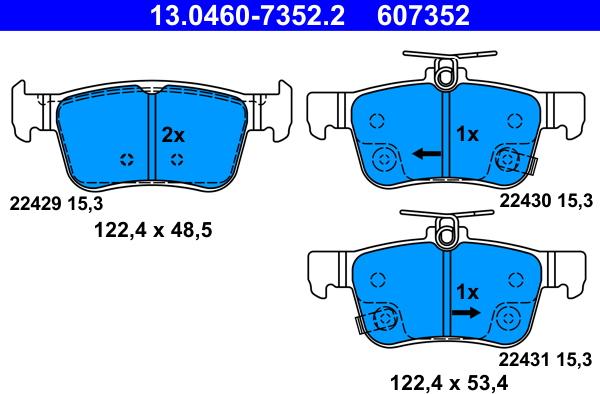 ATE 13.0460-7352.2 - Тормозные колодки, дисковые, комплект autospares.lv