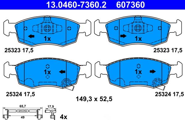 ATE 13.0460-7360.2 - Тормозные колодки, дисковые, комплект autospares.lv