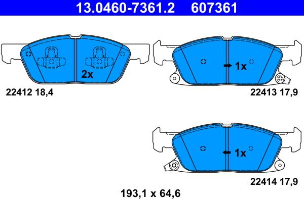 ATE 13.0460-7361.2 - Тормозные колодки, дисковые, комплект autospares.lv