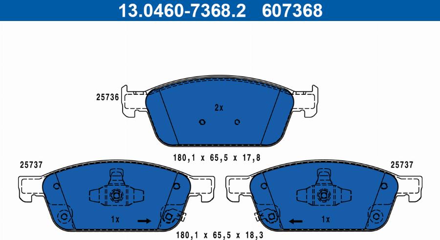 ATE 13.0460-7368.2 - Тормозные колодки, дисковые, комплект autospares.lv