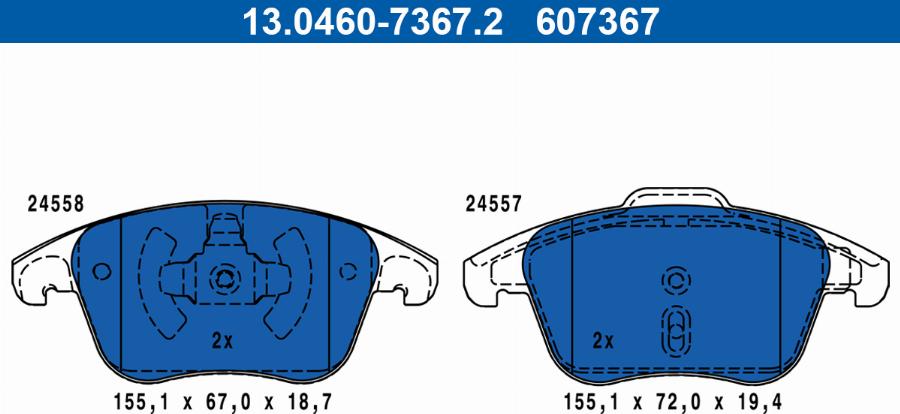 ATE 13.0460-7367.2 - Тормозные колодки, дисковые, комплект autospares.lv