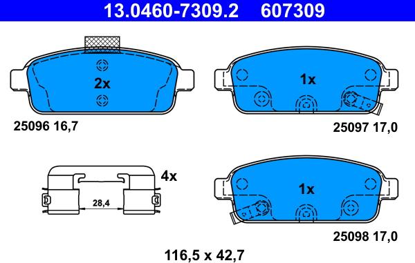 ATE 13.0460-7309.2 - Тормозные колодки, дисковые, комплект autospares.lv