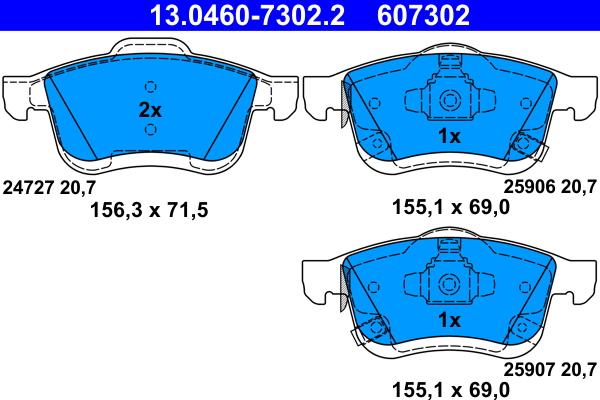 ATE 13.0460-7302.2 - Тормозные колодки, дисковые, комплект autospares.lv