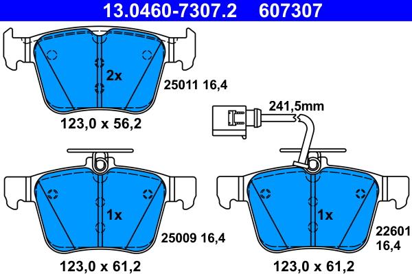 ATE 13.0460-7307.2 - Тормозные колодки, дисковые, комплект autospares.lv