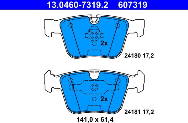 ATE 13.0460-7319.2 - Тормозные колодки, дисковые, комплект autospares.lv