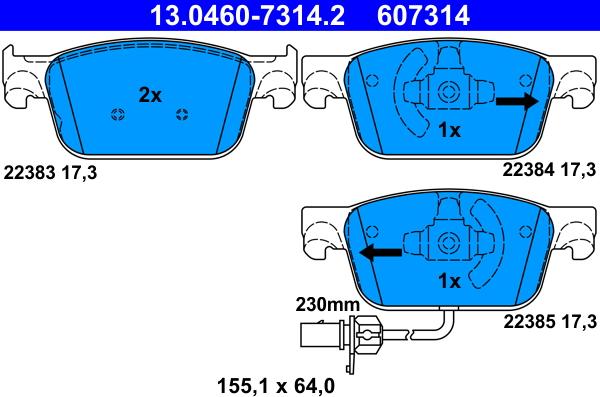 ATE 13.0460-7314.2 - Тормозные колодки, дисковые, комплект autospares.lv