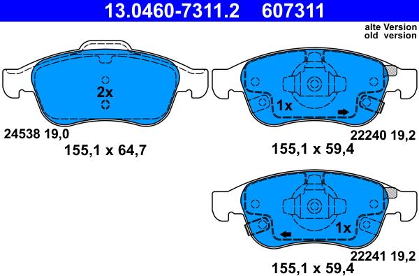 ATE 13.0460-7311.2 - Тормозные колодки, дисковые, комплект autospares.lv