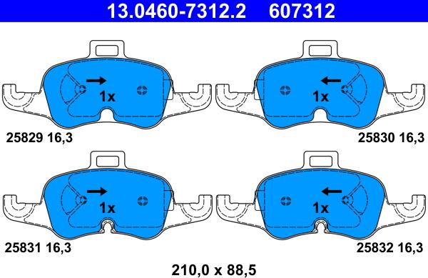 ATE 13.0460-7312.2 - Тормозные колодки, дисковые, комплект autospares.lv