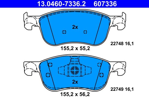 ATE 13.0460-7336.2 - Тормозные колодки, дисковые, комплект autospares.lv