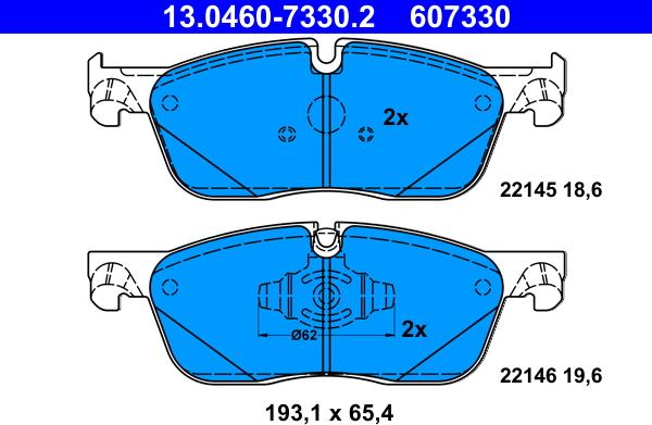 ATE 13.0460-7330.2 - Тормозные колодки, дисковые, комплект autospares.lv