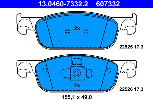 ATE 13.0460-7332.2 - Тормозные колодки, дисковые, комплект autospares.lv