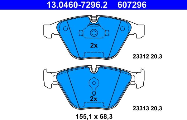 ATE 13.0460-7296.2 - Тормозные колодки, дисковые, комплект autospares.lv