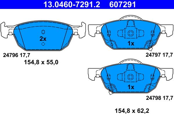 ATE 13.0460-7291.2 - Тормозные колодки, дисковые, комплект autospares.lv