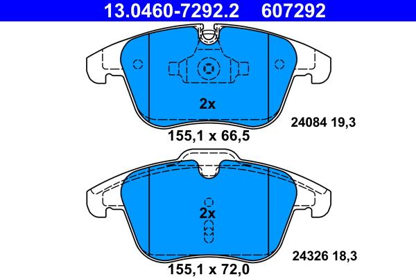 ATE 13.0460-7292.2 - Тормозные колодки, дисковые, комплект autospares.lv