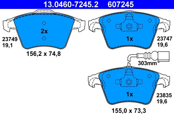 ATE 13.0460-7245.2 - Тормозные колодки, дисковые, комплект autospares.lv