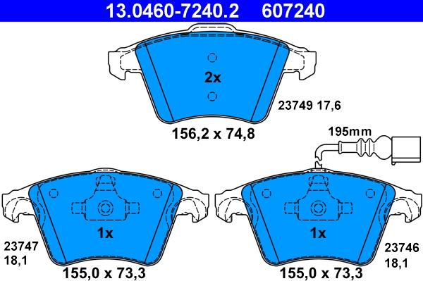 ATE 13.0460-7240.2 - Тормозные колодки, дисковые, комплект autospares.lv