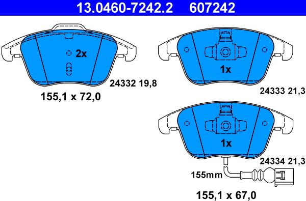 ATE 13.0460-7242.2 - Тормозные колодки, дисковые, комплект autospares.lv