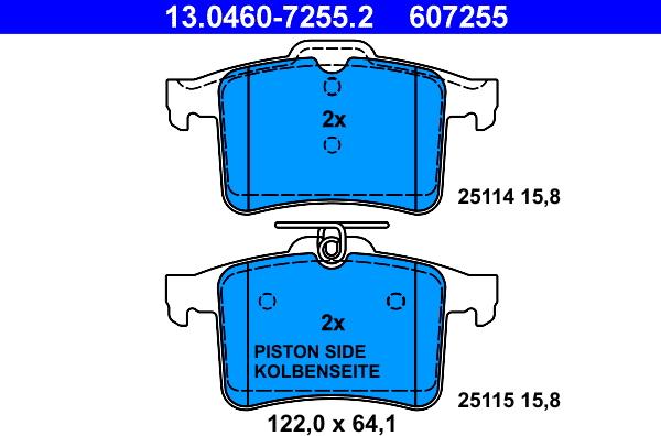 ATE 13.0460-7255.2 - Тормозные колодки, дисковые, комплект autospares.lv