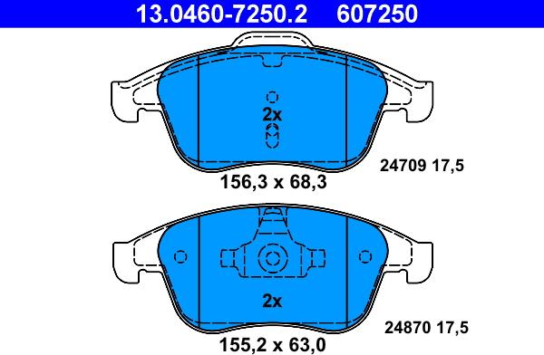 ATE 13.0460-7250.2 - Тормозные колодки, дисковые, комплект autospares.lv