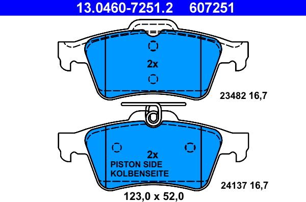 ATE 13.0460-7251.2 - Тормозные колодки, дисковые, комплект autospares.lv