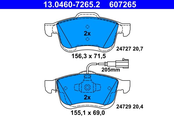 ATE 13.0460-7265.2 - Тормозные колодки, дисковые, комплект autospares.lv