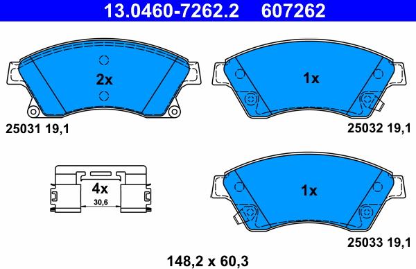 ATE 13.0460-7262.2 - Тормозные колодки, дисковые, комплект autospares.lv