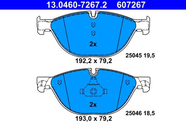 ATE 13.0460-7267.2 - Тормозные колодки, дисковые, комплект autospares.lv