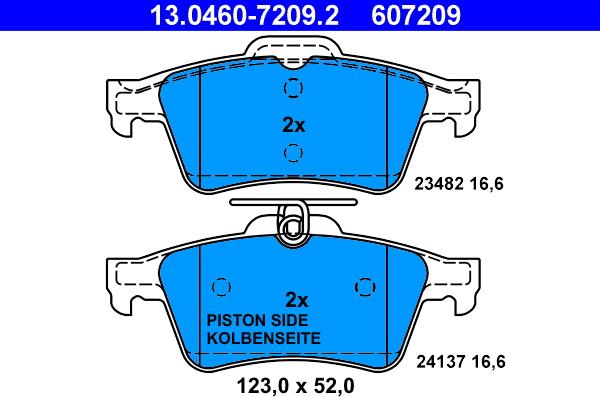 ATE 13.0460-7209.2 - Тормозные колодки, дисковые, комплект autospares.lv