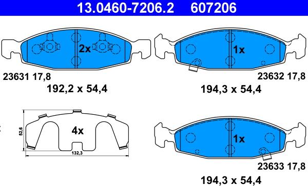 ATE 13.0460-7206.2 - Тормозные колодки, дисковые, комплект autospares.lv