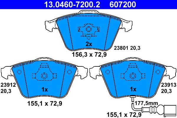 ATE 13.0460-7200.2 - Тормозные колодки, дисковые, комплект autospares.lv