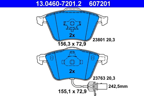 ATE 13.0460-7201.2 - Тормозные колодки, дисковые, комплект autospares.lv