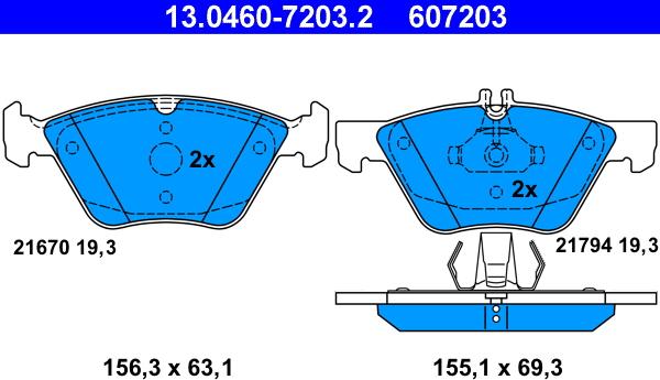 ATE 13.0460-7203.2 - Тормозные колодки, дисковые, комплект autospares.lv