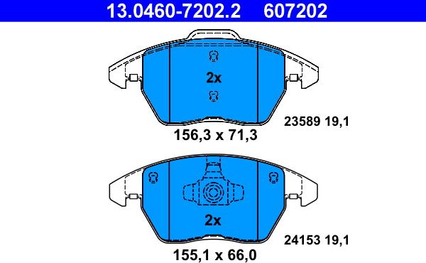 ATE 13.0460-7202.2 - Тормозные колодки, дисковые, комплект autospares.lv