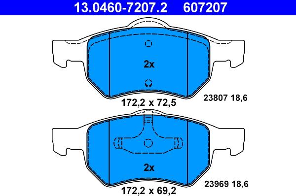 ATE 13.0460-7207.2 - Тормозные колодки, дисковые, комплект autospares.lv