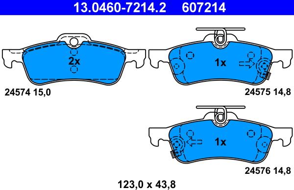 ATE 13.0460-7214.2 - Тормозные колодки, дисковые, комплект autospares.lv