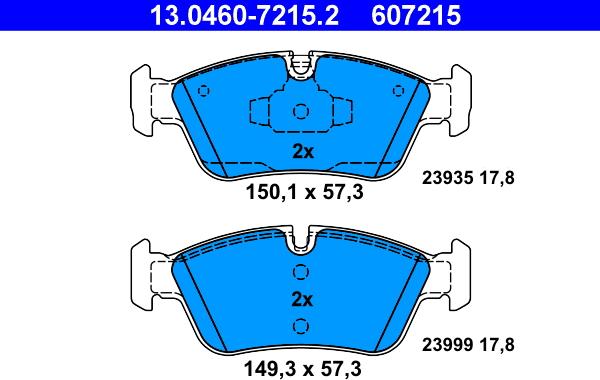 ATE 13.0460-7215.2 - Тормозные колодки, дисковые, комплект autospares.lv