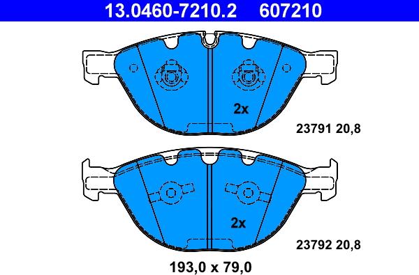 ATE 13.0460-7210.2 - Тормозные колодки, дисковые, комплект autospares.lv