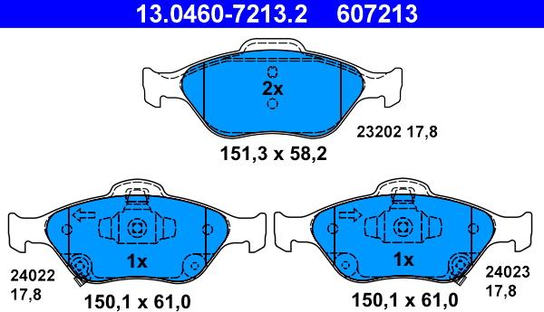 ATE 13.0460-7213.2 - Тормозные колодки, дисковые, комплект autospares.lv