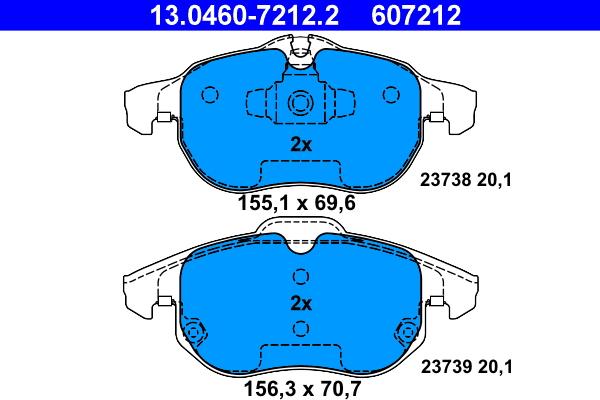 ATE 13.0460-7212.2 - Тормозные колодки, дисковые, комплект autospares.lv