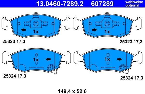 ATE 13.0460-7289.2 - Тормозные колодки, дисковые, комплект autospares.lv