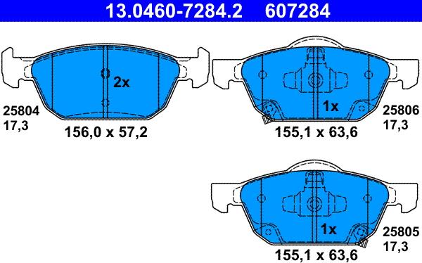 ATE 13.0460-7284.2 - Тормозные колодки, дисковые, комплект autospares.lv