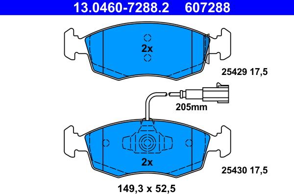 ATE 13.0460-7288.2 - Тормозные колодки, дисковые, комплект autospares.lv