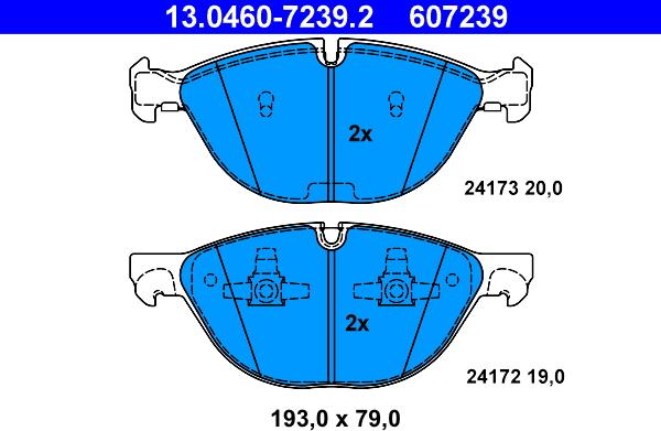 ATE 13.0460-7239.2 - Тормозные колодки, дисковые, комплект autospares.lv