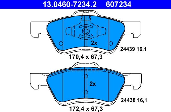 ATE 13.0460-7234.2 - Тормозные колодки, дисковые, комплект autospares.lv