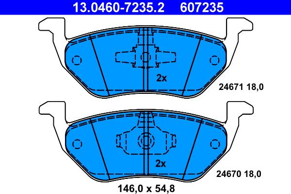 ATE 13.0460-7235.2 - Тормозные колодки, дисковые, комплект autospares.lv