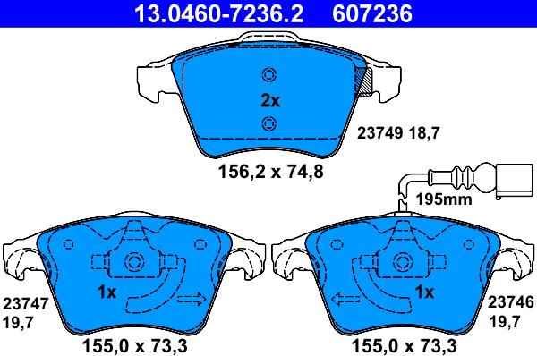 ATE 13.0460-7236.2 - Тормозные колодки, дисковые, комплект autospares.lv