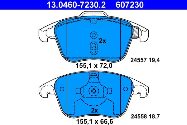 ATE 13.0460-7230.2 - Тормозные колодки, дисковые, комплект autospares.lv