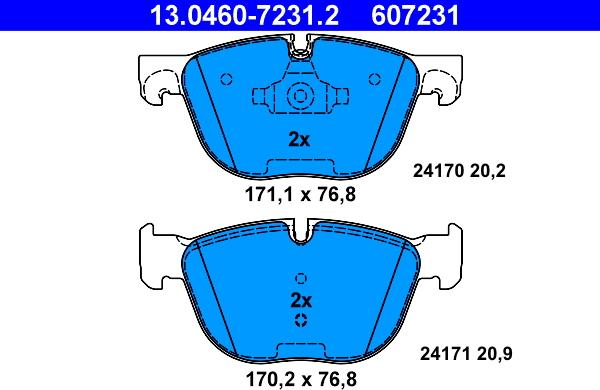 ATE 13.0460-7231.2 - Тормозные колодки, дисковые, комплект autospares.lv