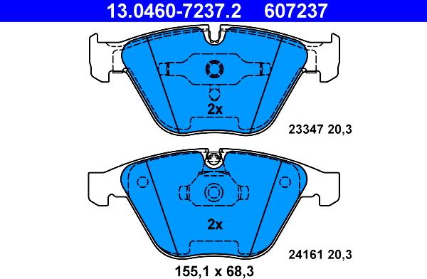 ATE 13.0460-7237.2 - Тормозные колодки, дисковые, комплект autospares.lv